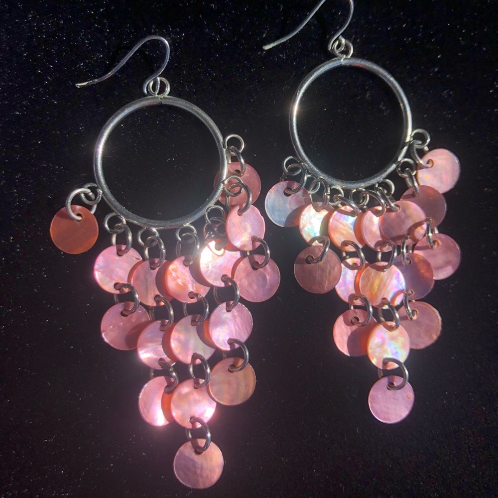 Pink iridescent shell chandelier earrings